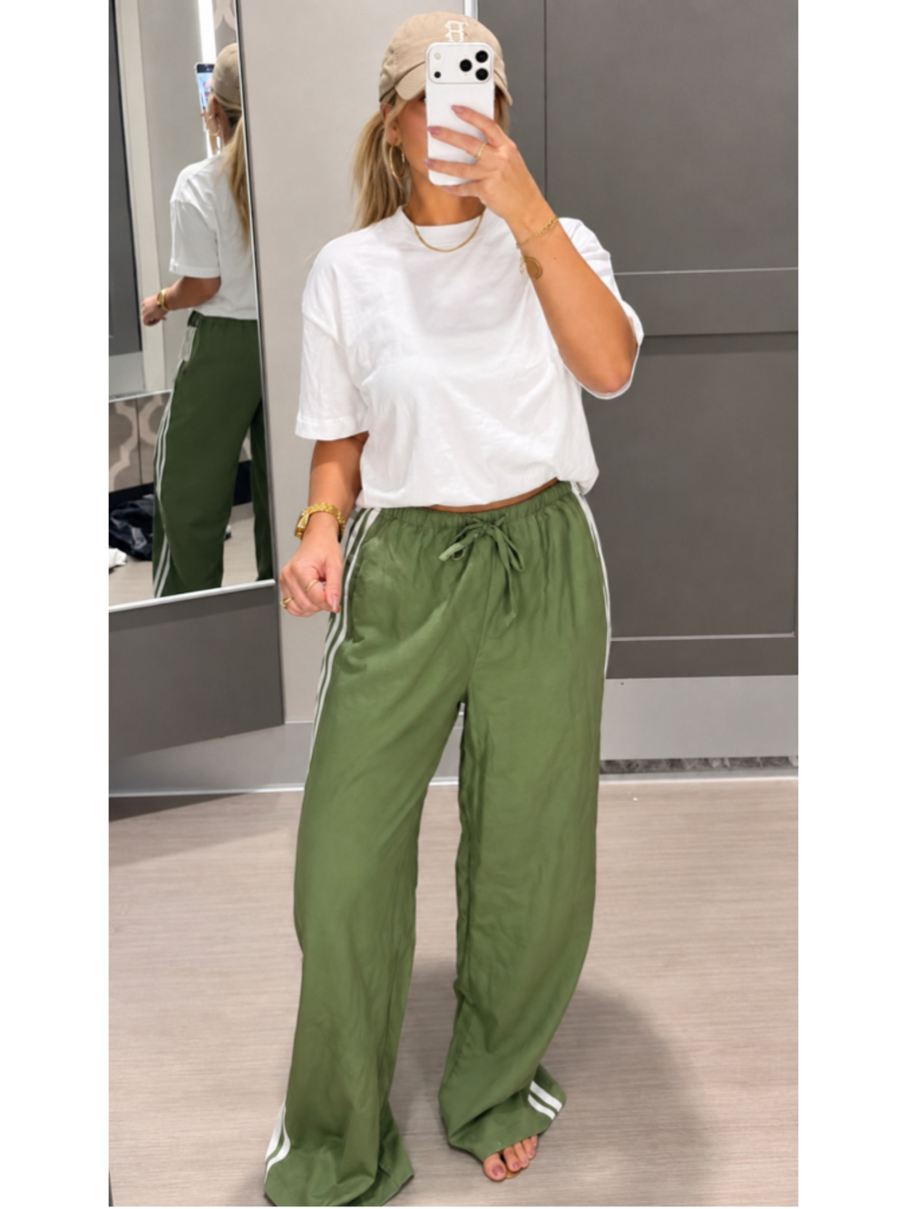 Women's Universal Thread Wide Leg Pants XS Green White Striped